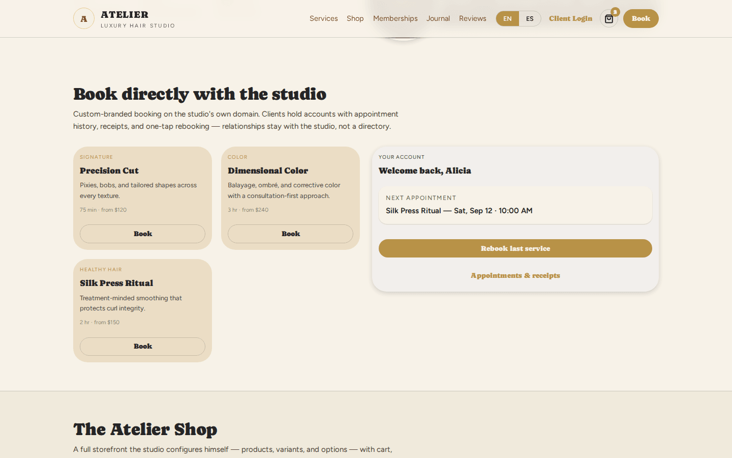 Screenshot of Salon Booking & Commerce System